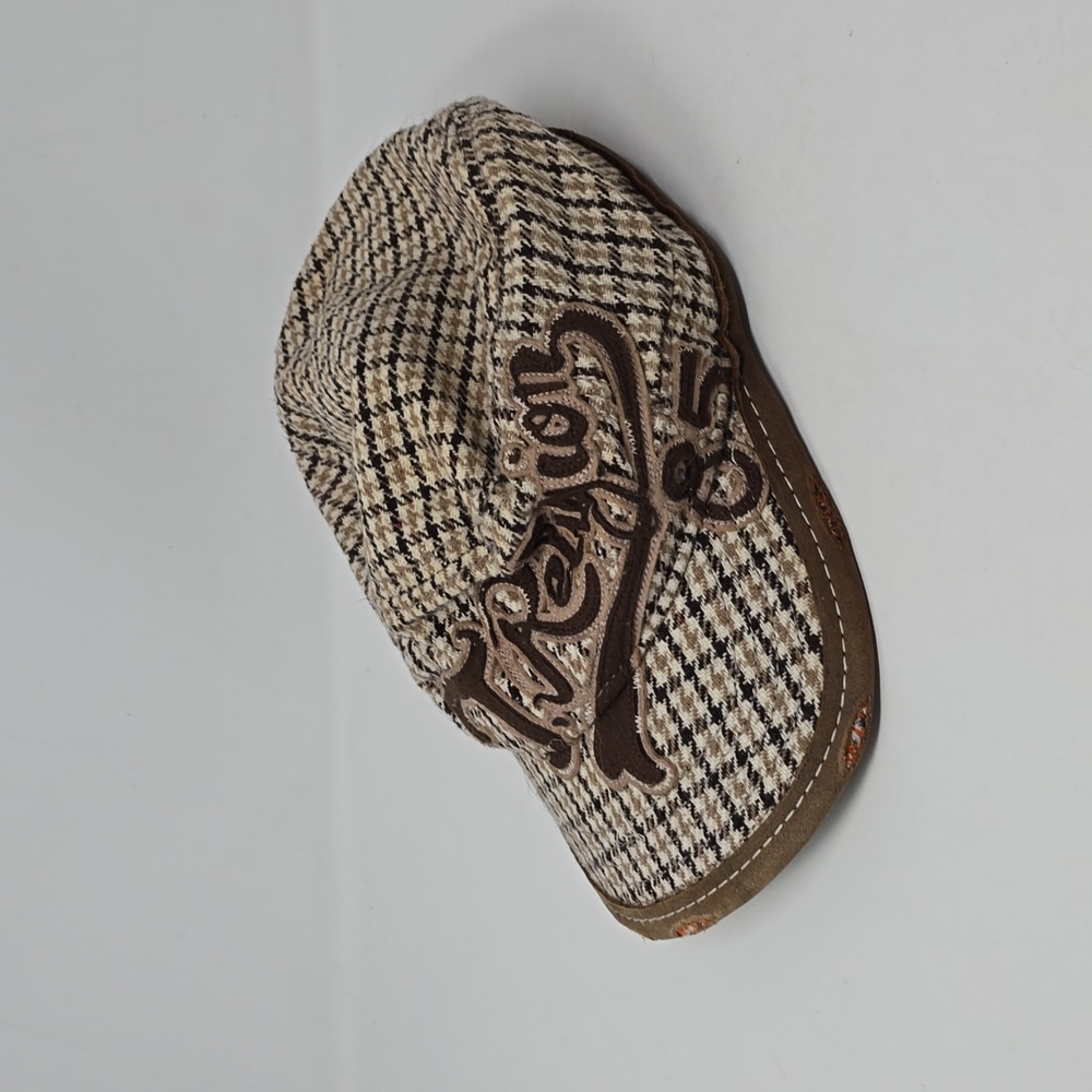 Vintage True Religion 85 Plaid Polyester Wool Destresse Leather Trim Hat Size M